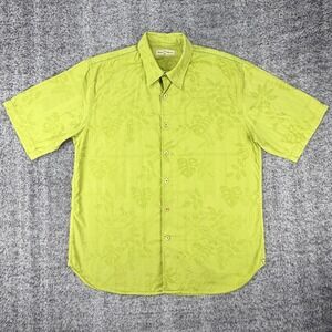 Tommy Bahama Mens L Chartreuse Green Short Sleeve Button Up Shirt Tropical Leafs